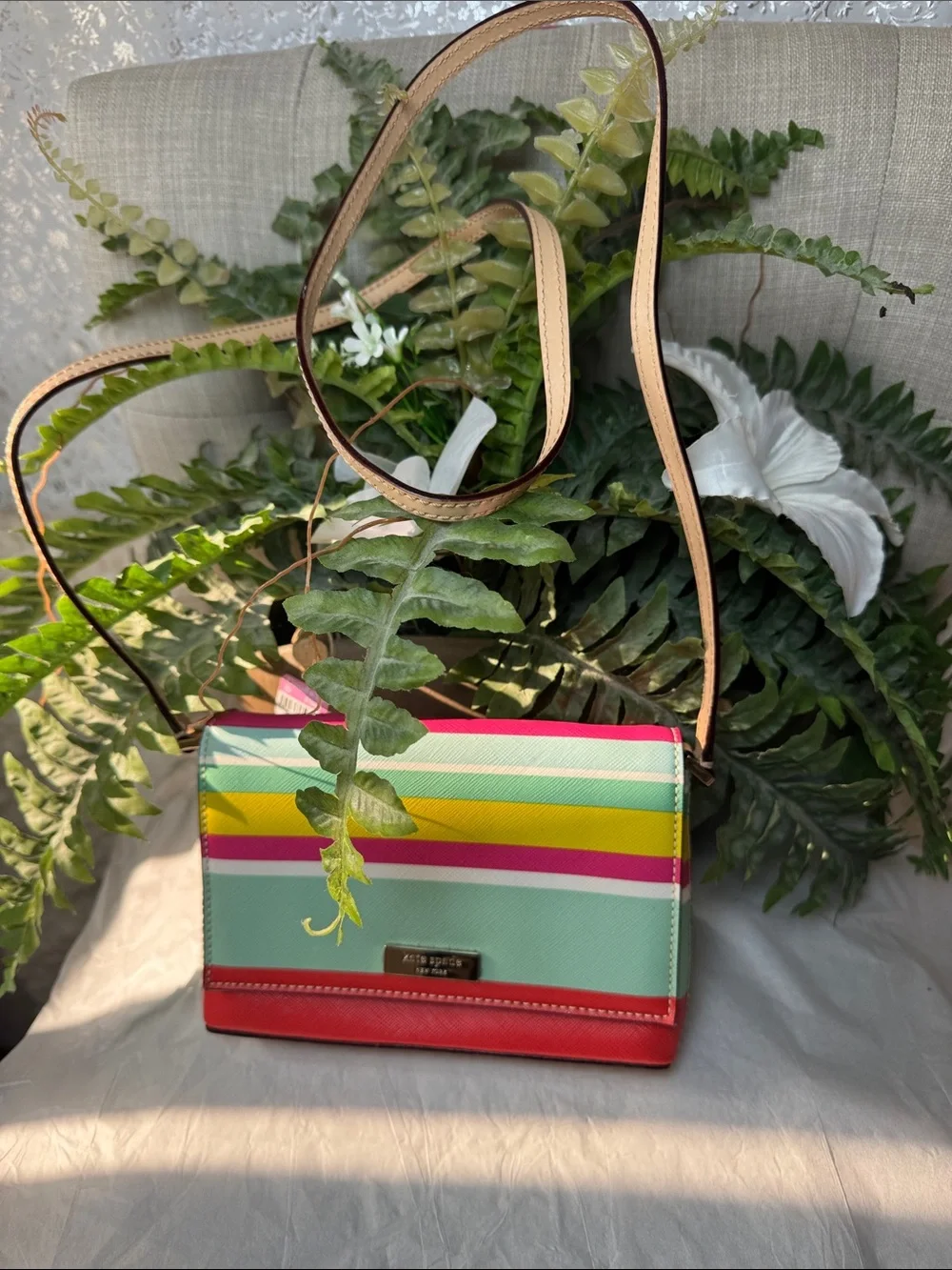 kate spade Striped Crossbody Bag - Mint, Yellow, Pink & Red